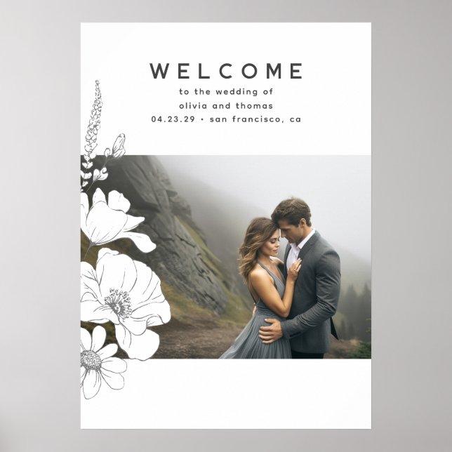 Wildflowers Drawing Wedding Welcome Sign (Front)