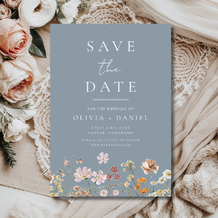 Wildflowers Dusty Blue Boho Save the Date