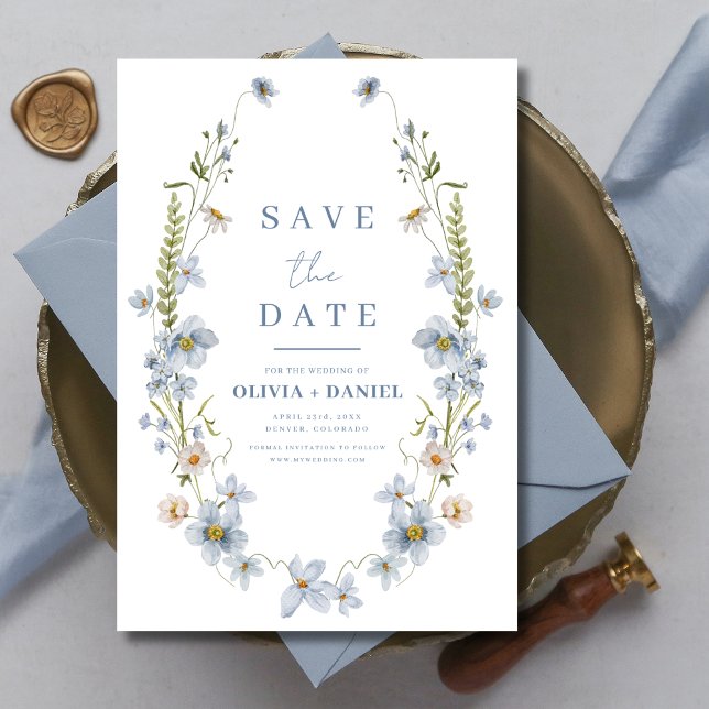 Wildflowers Dusty Blue Boho Save the Date  (Creator Uploaded)