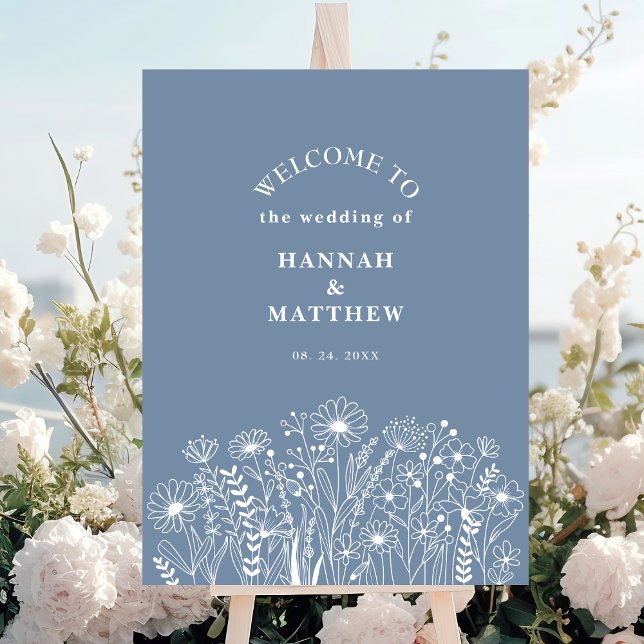 Wildflowers Dusty Blue Boho Wedding Welcome  Poster (Creator Uploaded)