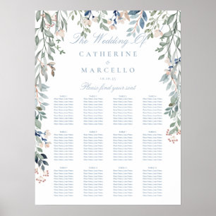 Wildflowers Dusty Blue Wedding Seating Plan Chart