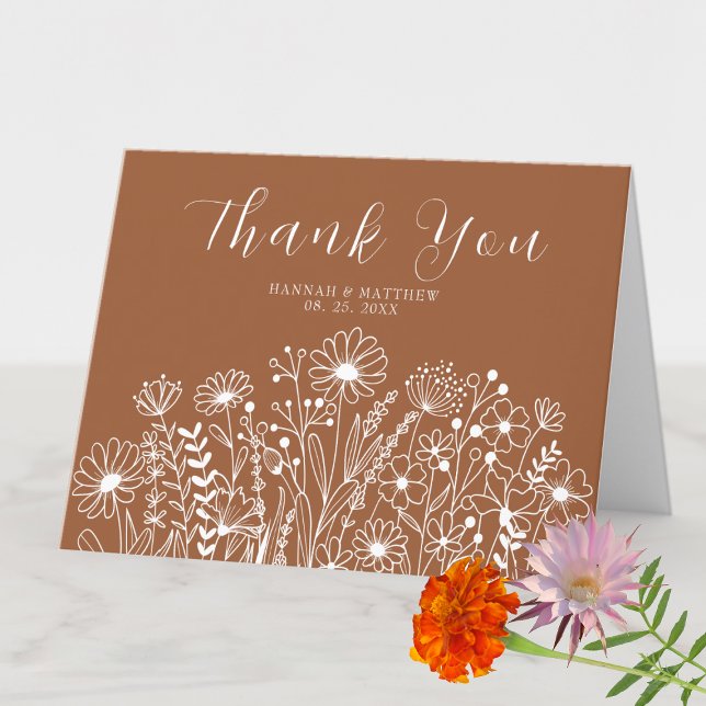 Wildflowers Elegant  Boho Burnt Orange Wedding Thank You Card (Creator Uploaded)