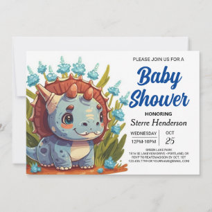 Wildflowers Elegant Boho Dinosaur Boy Baby Shower Invitation