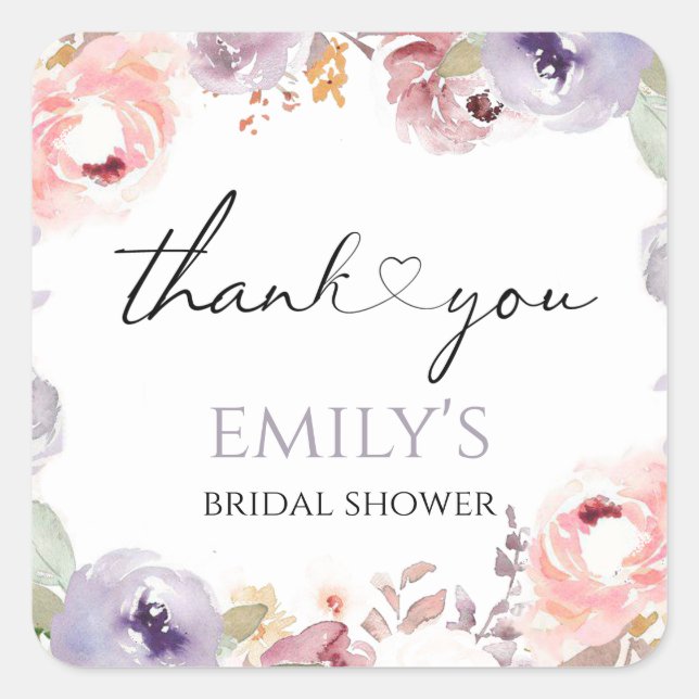 Wildflowers Elegant bridal shower thank you Square Sticker (Front)