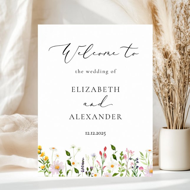 Wildflowers Elegant Calligraphy Wedding Welcome Poster (Creator Uploaded)