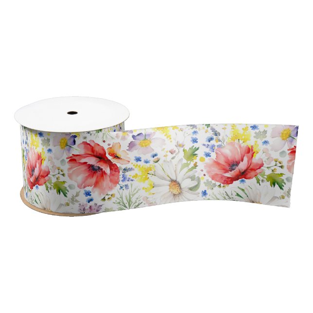 Wildflowers Elegant Colourful Summer Garden Party Satin Ribbon (Spool)