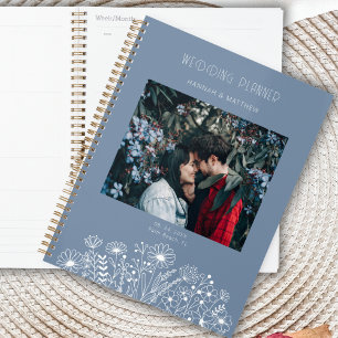Wildflowers Elegant Dusty Blue Boho Photo Wedding  Planner