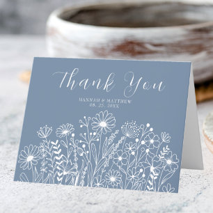 Wildflowers Elegant Dusty Blue Boho Wedding Thank You Card