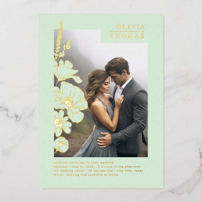 Wildflowers Elegant Light Green Wedding Photo (Front)