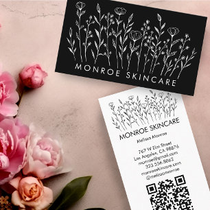 Wildflowers Elegant Line Art Chic Custom QR Code Business Card