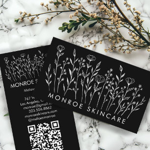 Wildflowers Elegant Line Art Chic Custom QR Code  Business Card