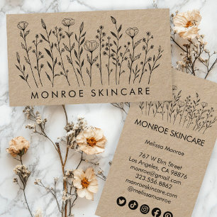 Wildflowers Elegant Line Art Kraft Social Icons  Business Card