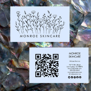 Wildflowers Elegant Line Art QR Code Social Icons Business Card