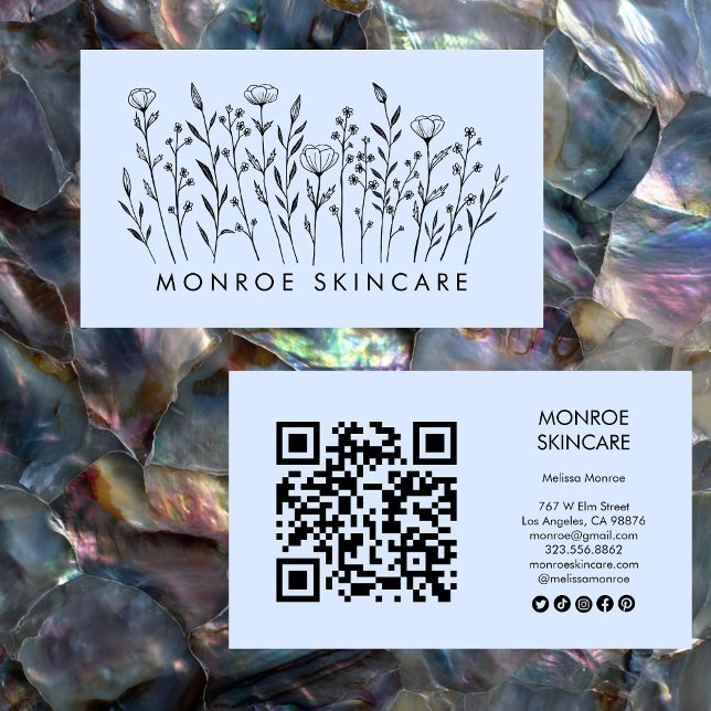 Wildflowers Elegant Line Art QR Code Social Icons Business Card (Wildflowers Elegant Line Art QR Code Social Icons Business Card
)