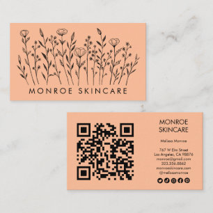 Wildflowers Elegant Line Art QR Code Social Icons Business Card