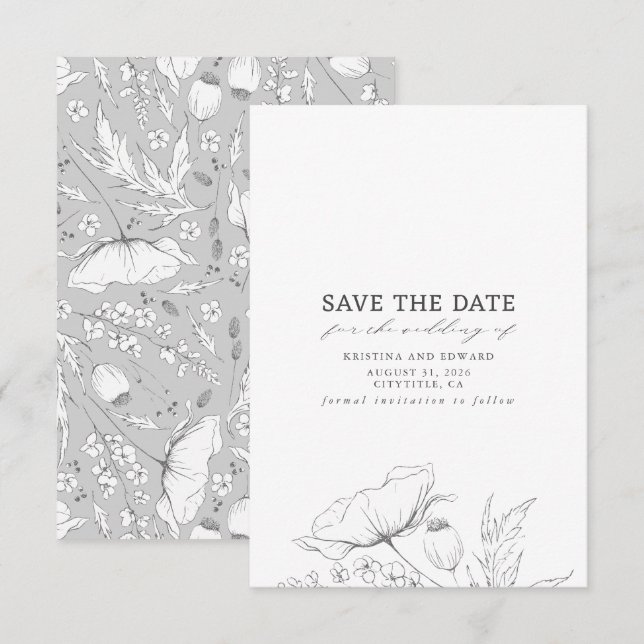 Wildflowers Elegant Minimalist Save The Date (Front/Back)