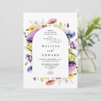 Wildflowers Elegant Modern Budget QR Code Wedding Invitation