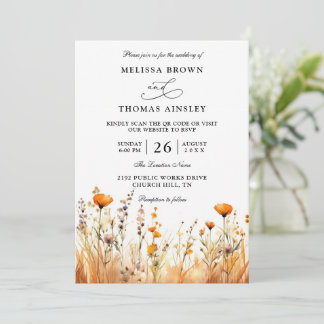 Wildflowers Elegant Modern Budget QR Code Wedding Invitation