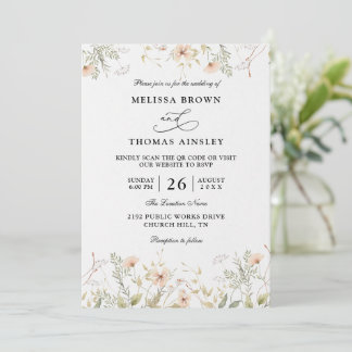 Wildflowers Elegant Modern Budget QR Code Wedding Invitation