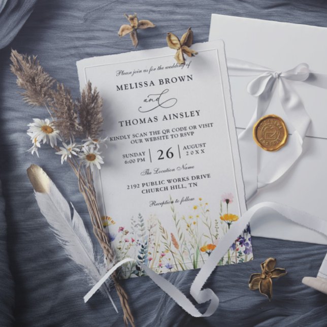 Wildflowers Elegant Modern Budget QR Code Wedding Invitation (Creator Uploaded)