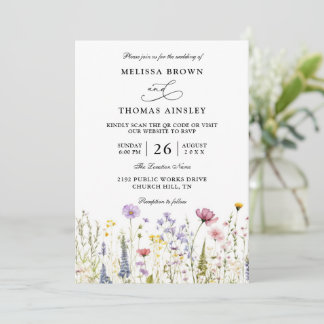 Wildflowers Elegant Modern Budget QR Code Wedding Invitation