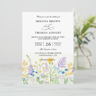 Wildflowers Elegant Modern Budget QR Code Wedding Invitation