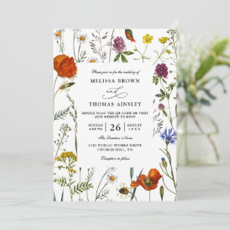 Wildflowers Elegant Modern Budget QR Code Wedding Invitation