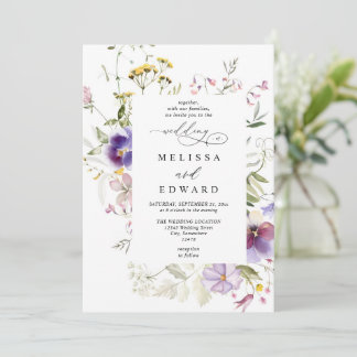 Wildflowers Elegant Modern Budget QR Code Wedding Invitation
