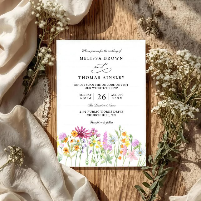 Wildflowers Elegant Modern Chic QR Code Wedding Invitation (Creator Uploaded)