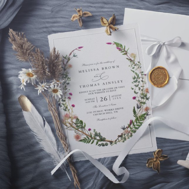 Wildflowers Elegant Modern Chic QR Code Wedding Invitation (Creator Uploaded)