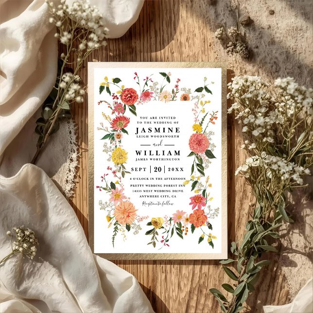 Wildflowers Elegant Modern Chic QR Code Wedding Invitation (Creator Uploaded)