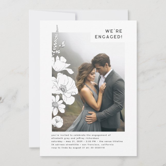 Wildflowers Elegant Modern Engagement Party Photo Invitation (Front)