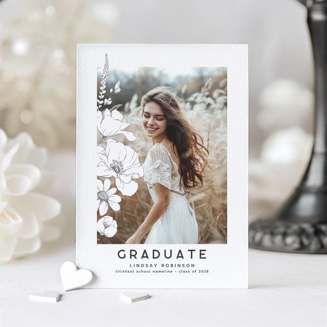 Wildflowers Elegant Modern Graduation Party Photo Invitation (Graduation Party Photo Invitation)