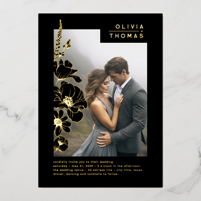 Wildflowers Elegant Romantic Black Wedding Photo (Front)