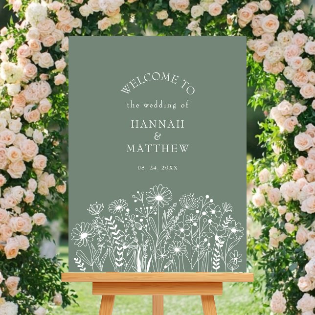 Wildflowers Elegant Sage Green Wedding Welcome  Poster (Creator Uploaded)