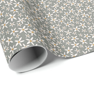 Wildflowers Elegant Simple Sage Green and White  Wrapping Paper