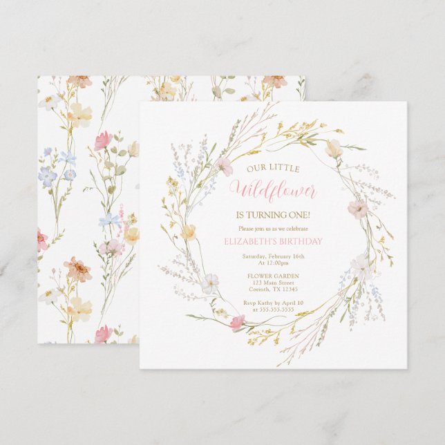 Wildflowers elegant Spring First Birthday (Front/Back)