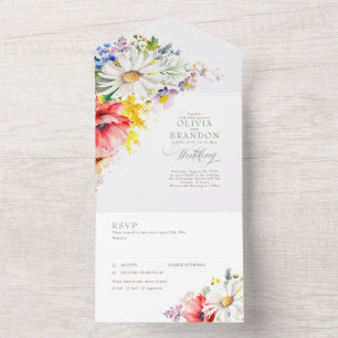 Wildflowers Elegant Vibrant Summer Wedding All In One Invitation
