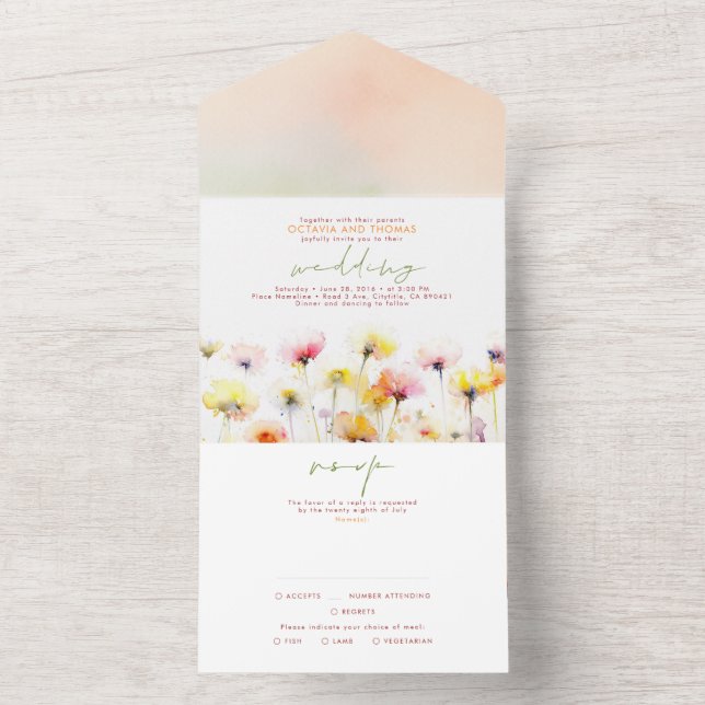 Wildflowers Elegant Wedding All In One Invitation (Inside)
