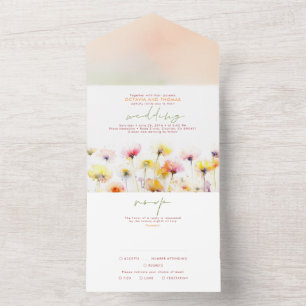 Wildflowers Elegant Wedding All In One Invitation