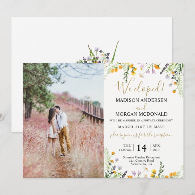 Wildflowers Elopement reception Photo invitation (Front/Back)