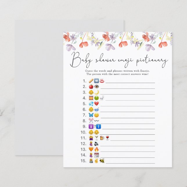 Wildflowers Emoji picture game baby shower (Front/Back)