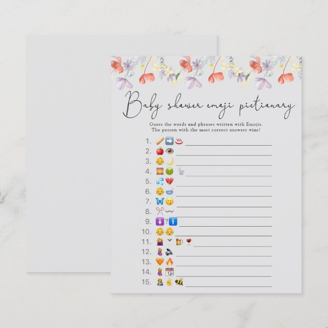 Wildflowers Emoji picture game baby shower (Front/Back)