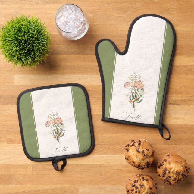 Wildflowers faith & love Kitchen Towels Oven Mitt & Pot Holder Set (Top Down)