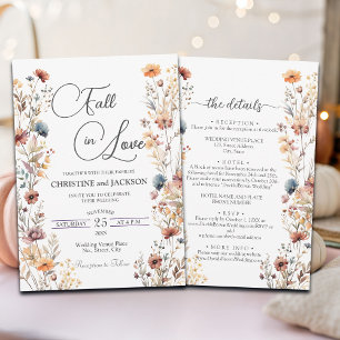 Wildflowers Fall in Love Details on Back Wedding Invitation