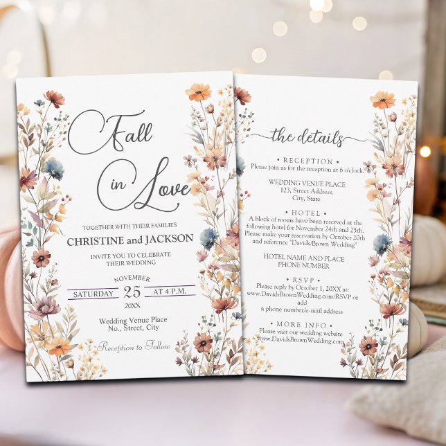 Wildflowers Fall in Love Details on Back Wedding Invitation (Creator Uploaded)