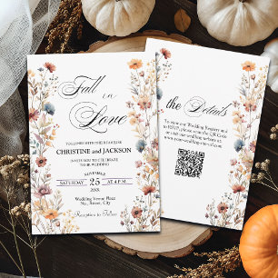  Wildflowers Fall in Love QR Code Wedding  Invitation