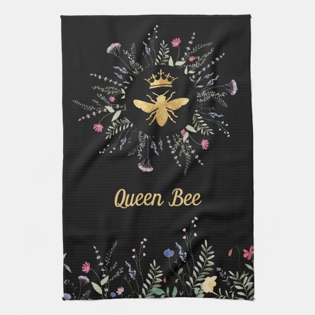 wildflowers faux foil queen bee tea towel (Vertical)