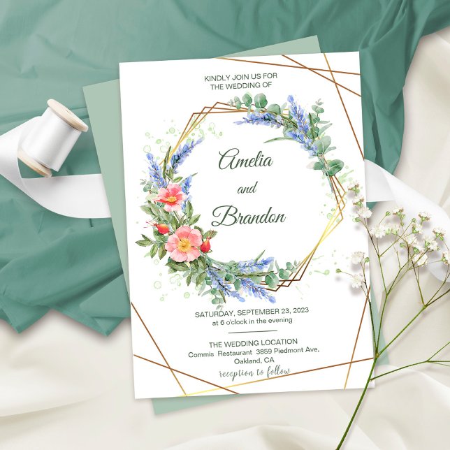 Wildflowers Faux Gold Foil Frame Rustic Wedding Invitation (Creator Uploaded)