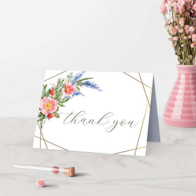 Wildflowers Faux Gold Foil Geometric Frame Rustic  Thank You Card (Creator Uploaded)